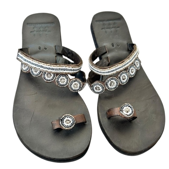Global Girls Shoes - Global Girls Glamour For Good Beaded Sandals Hand Made Size 38 Women’s 7-7.5 VGC